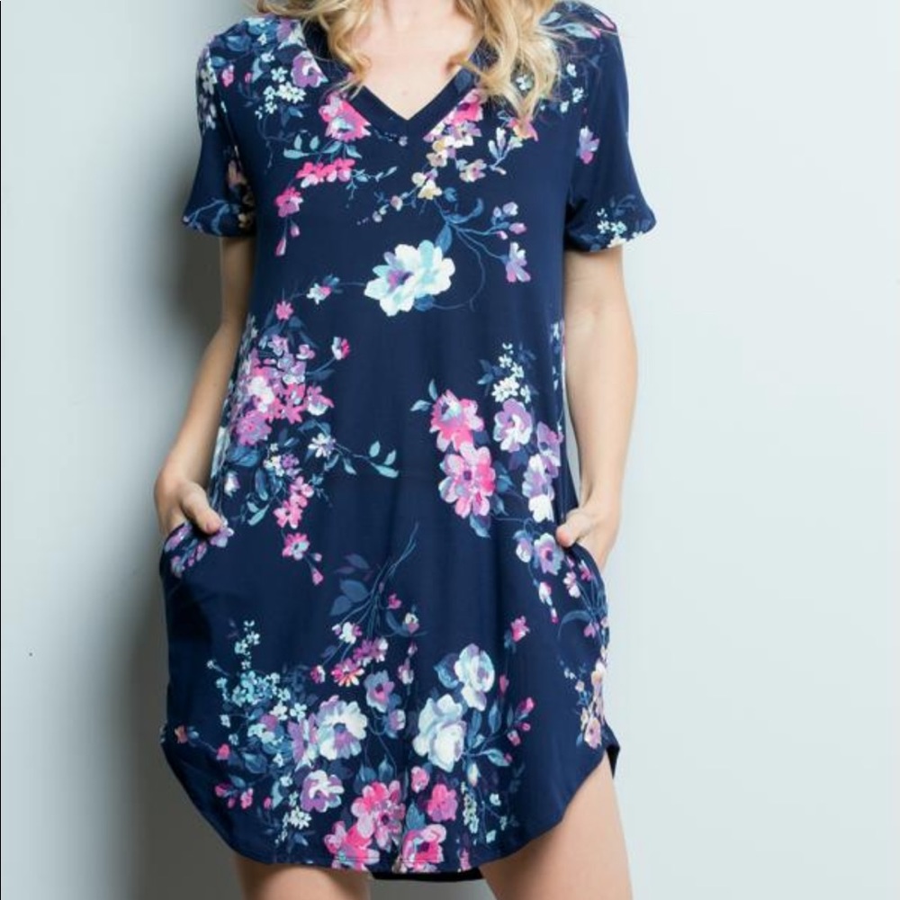 Navy floral tunic/short dress